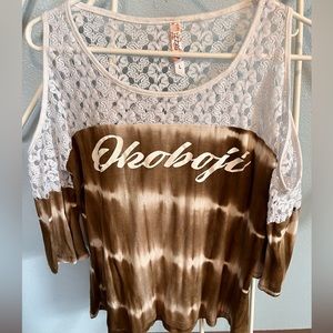 Tie die and lace cold shoulder Okoboji top size L